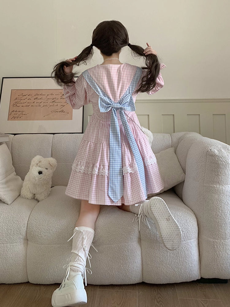 Plaid Candy Back Bow Plaid Dresses-ntbhshop