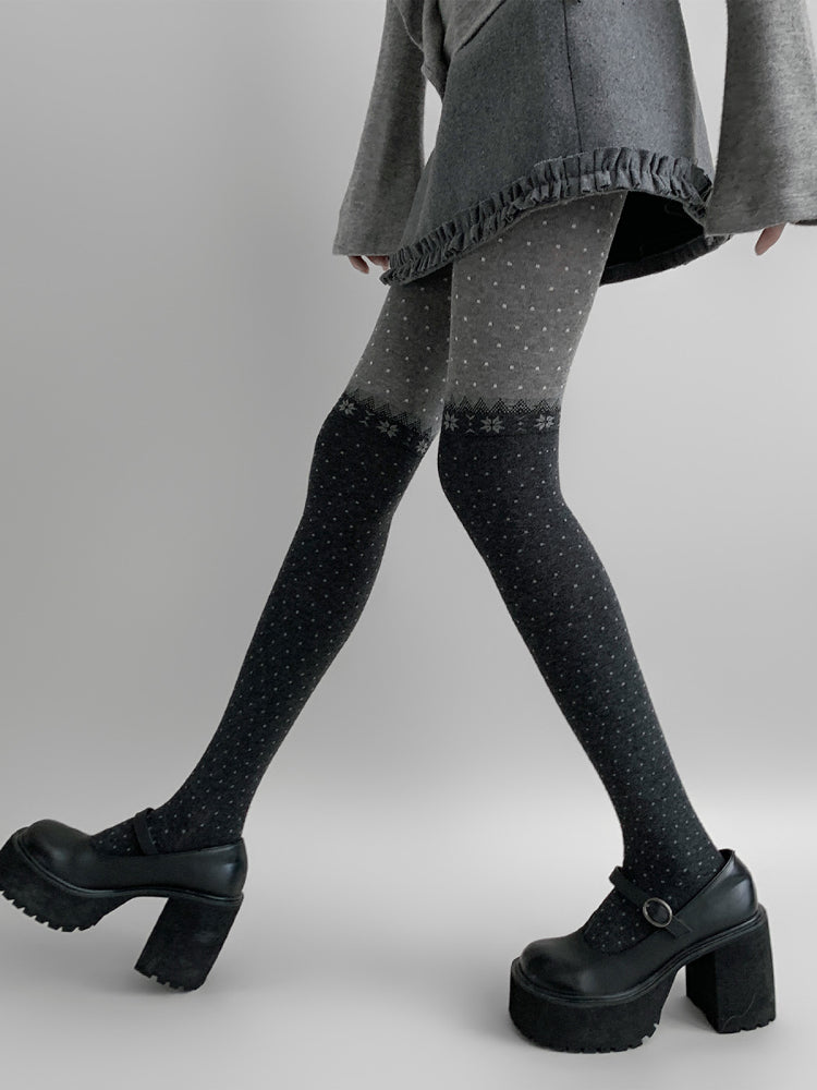 Frosty Dot Colorblock Knit Tights-ntbhshop