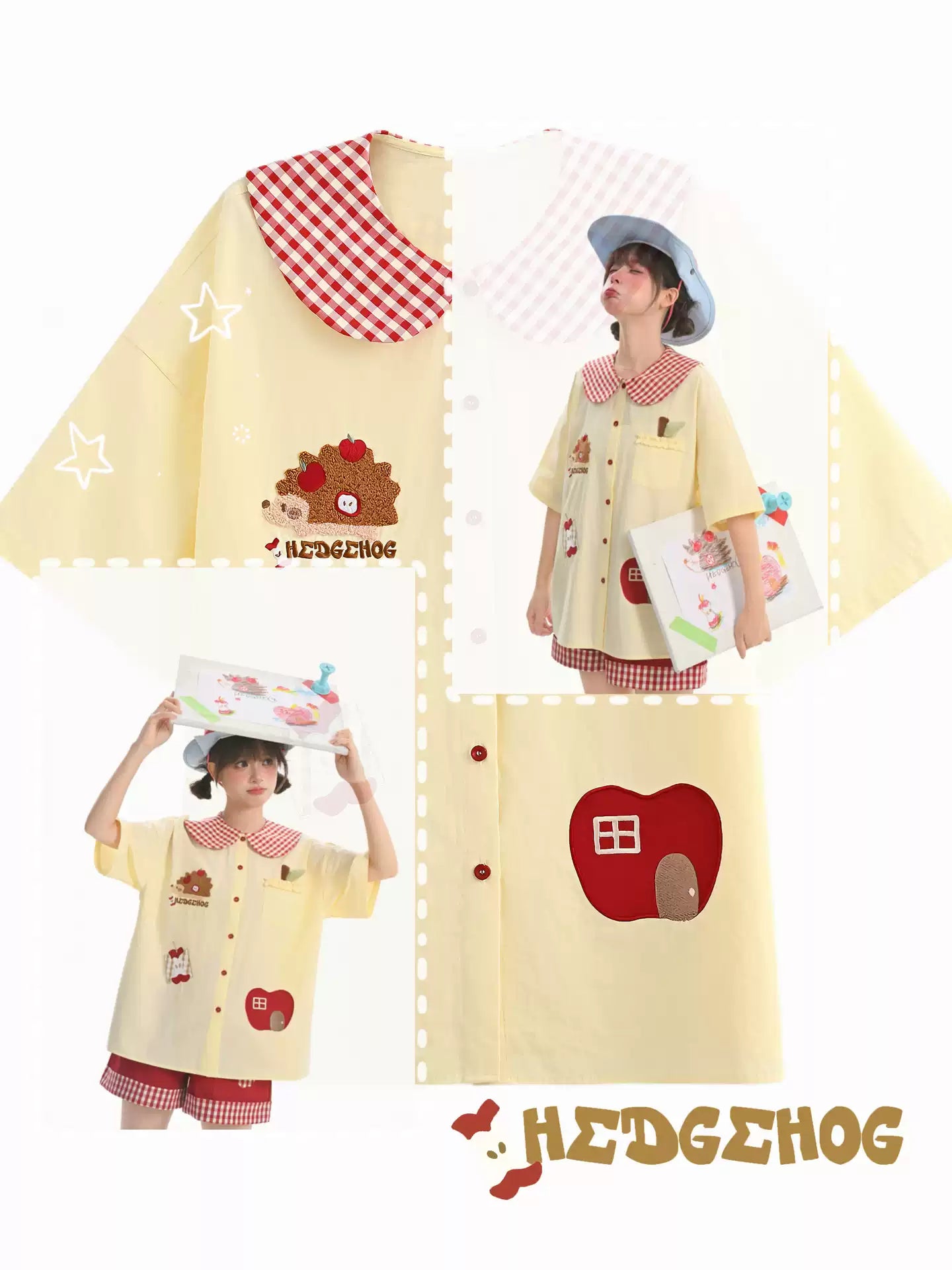 Apple Hedgehog Picnic Blouse-Tops-ntbhshop