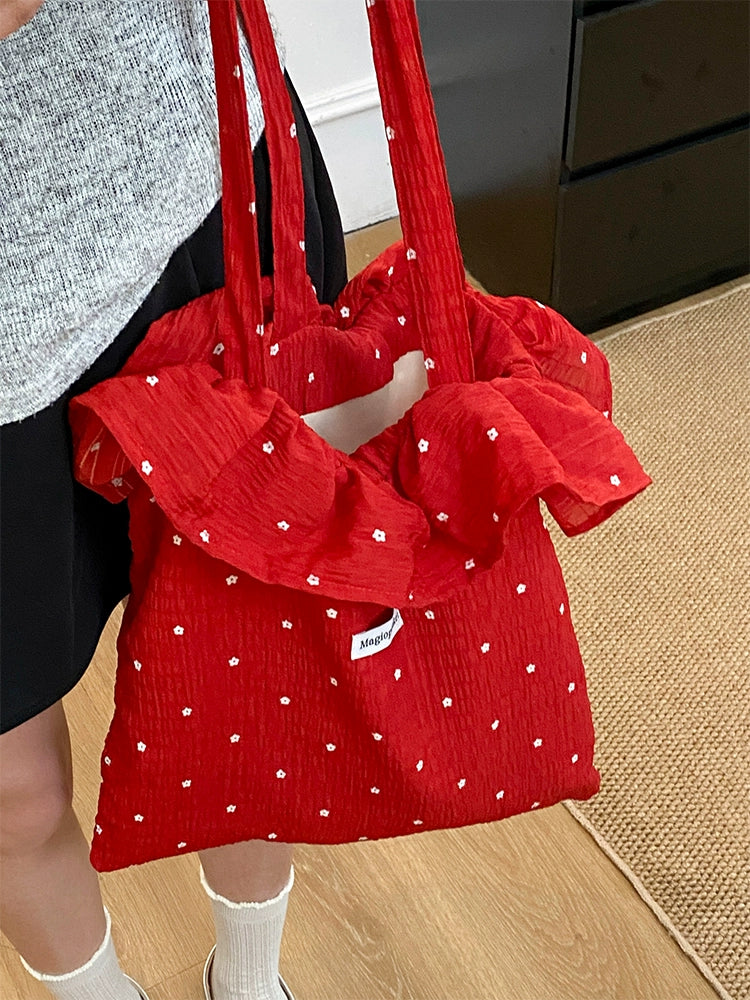 Flower Dot Ruffle Tote Bags-ntbhshop