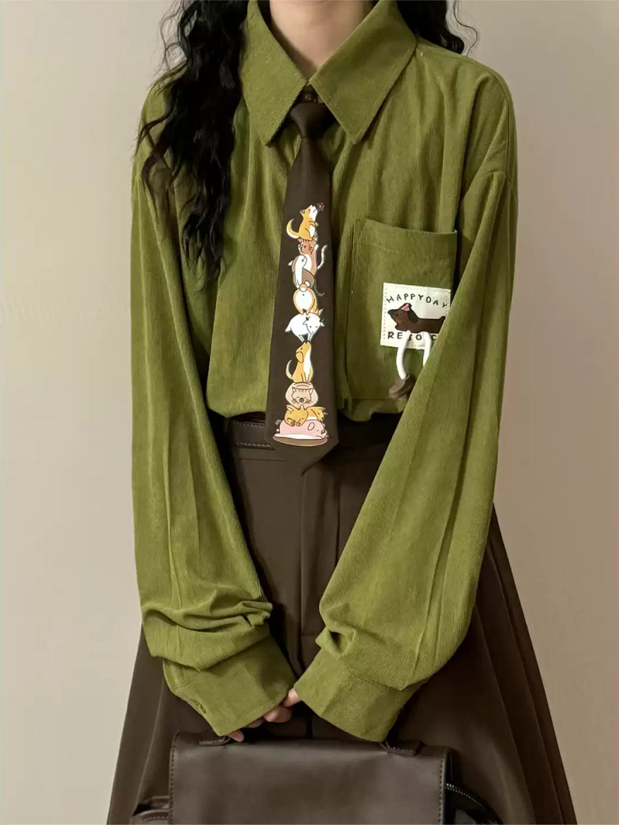 Chestnut Corduroy Tie Shirts-Tops-ntbhshop