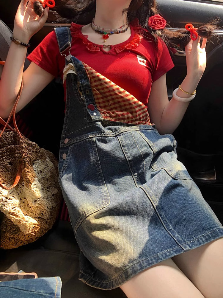 Sweet Cherry Denim Dungaree Dresses-ntbhshop