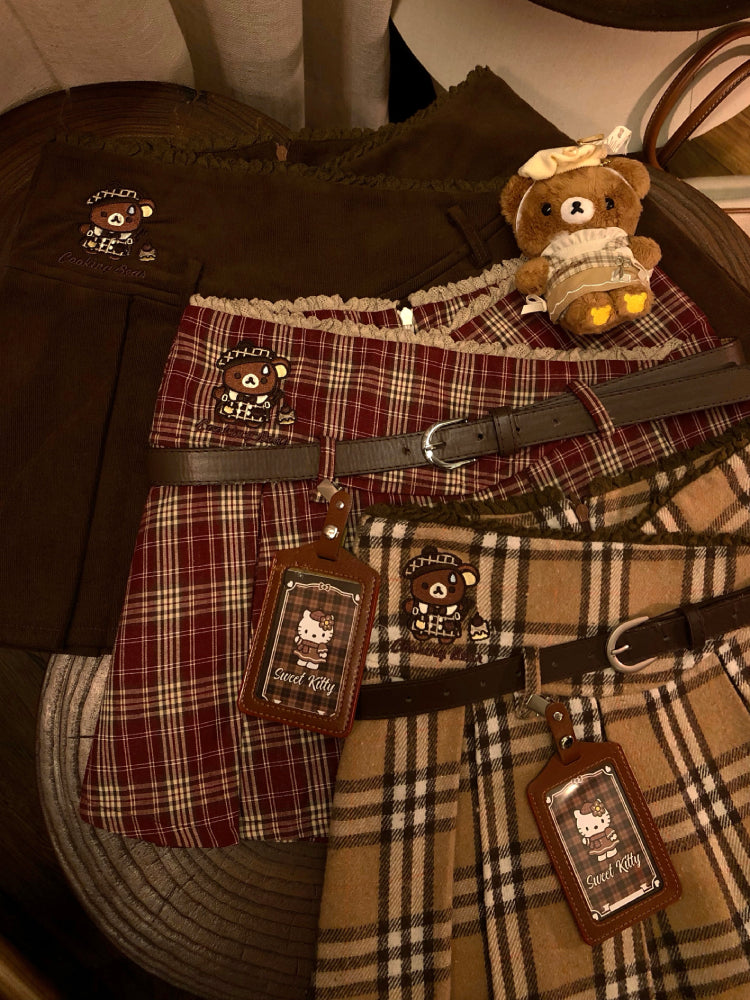 Maillard Cooking Bear Plaid Skirts & Belts-ntbhshop