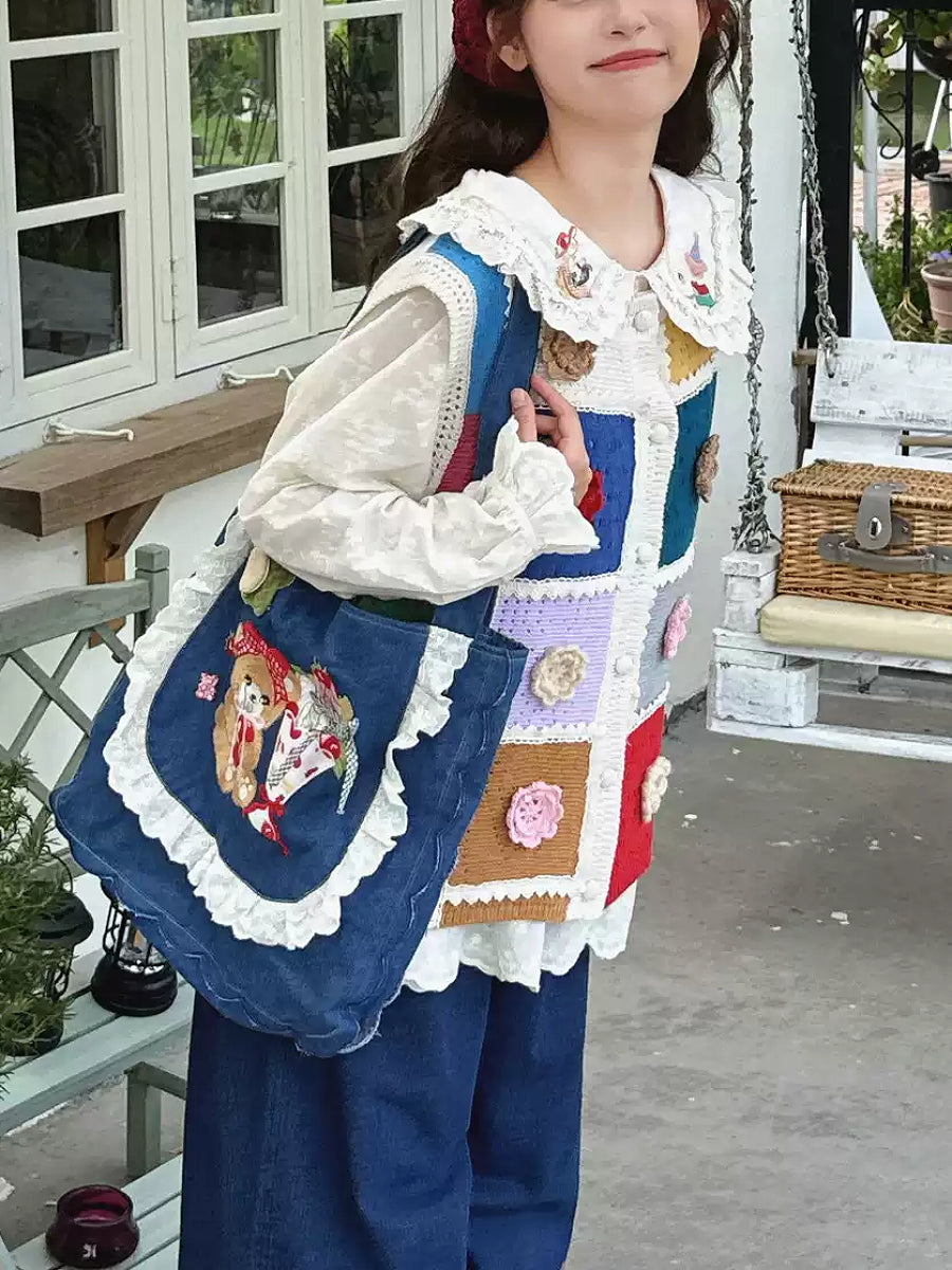 Granny Flower Patchwork Knit Vest-Outerwear-ntbhshop