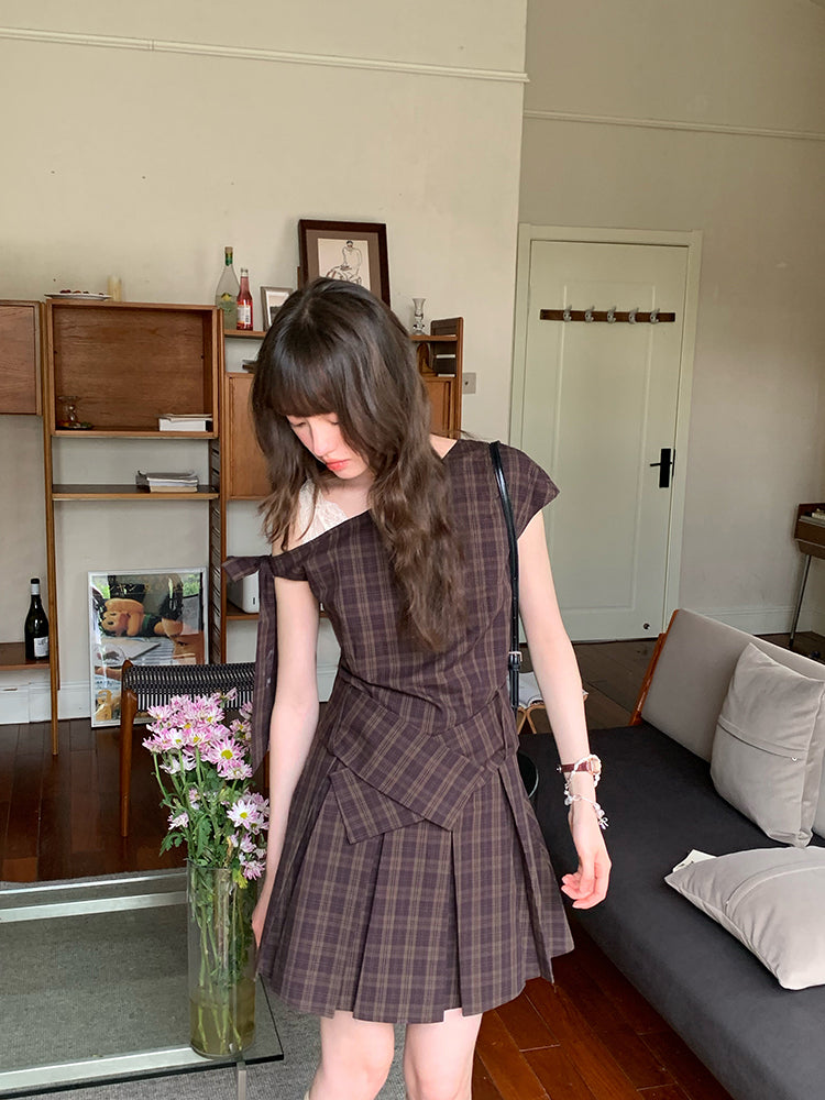 Oakmere Off-Shoulder Plaid Dress-ntbhshop