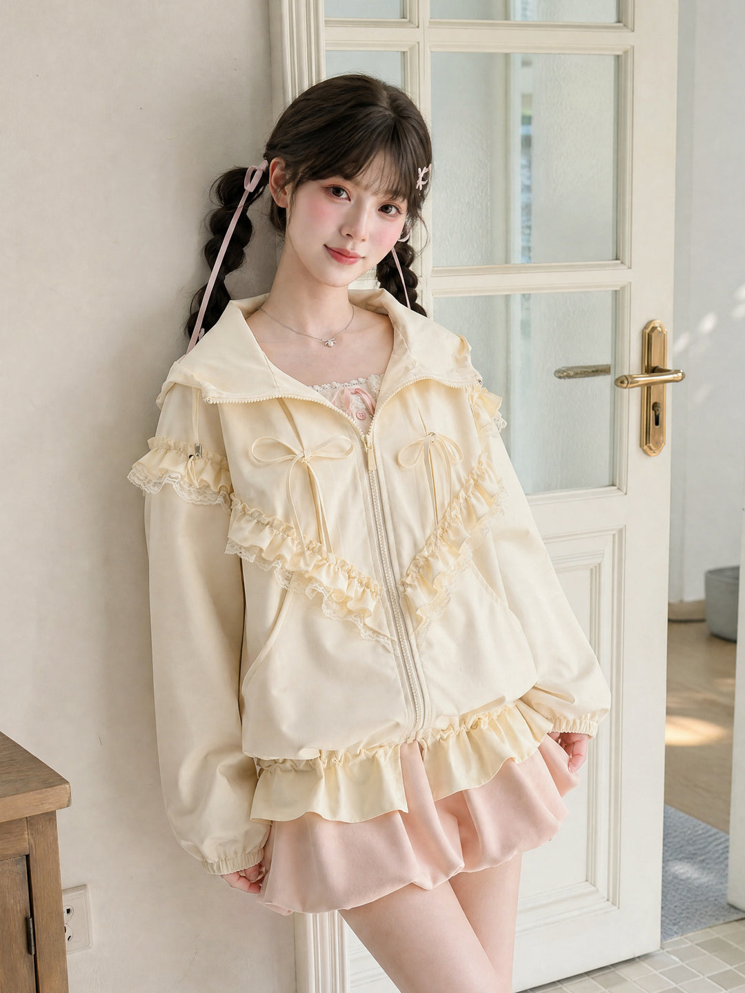 Vanilla Frill Hooded Jacket-Outerwear-ntbhshop