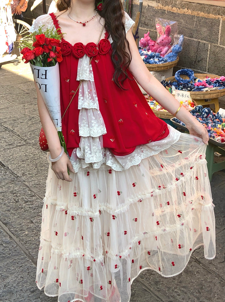 Cherry Meringue Mesh Skirts-Bottoms-ntbhshop