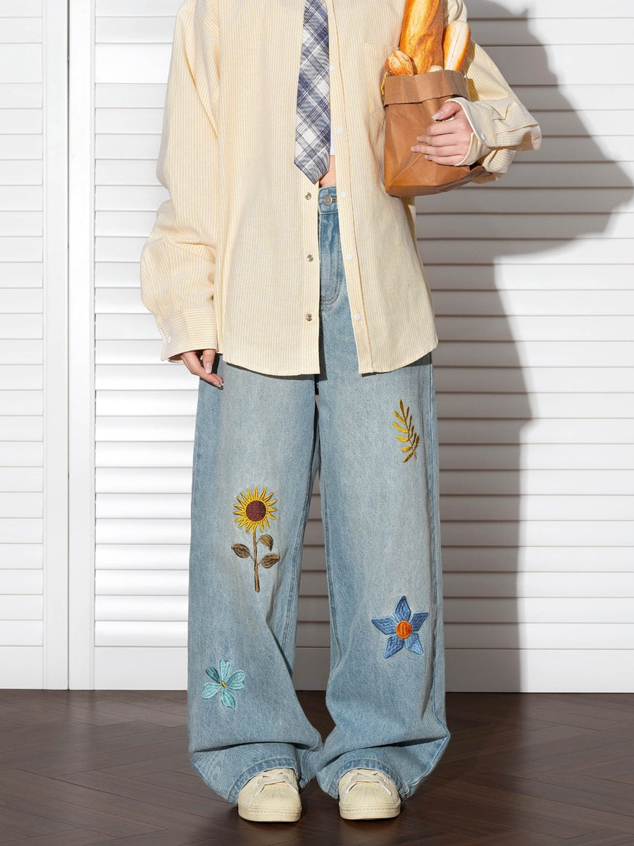 Sun Bloom Straight Leg Jeans-Bottoms-ntbhshop