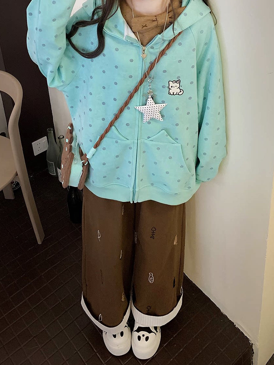 Kitten Dot Hooded Jackets-Outerwear-ntbhshop
