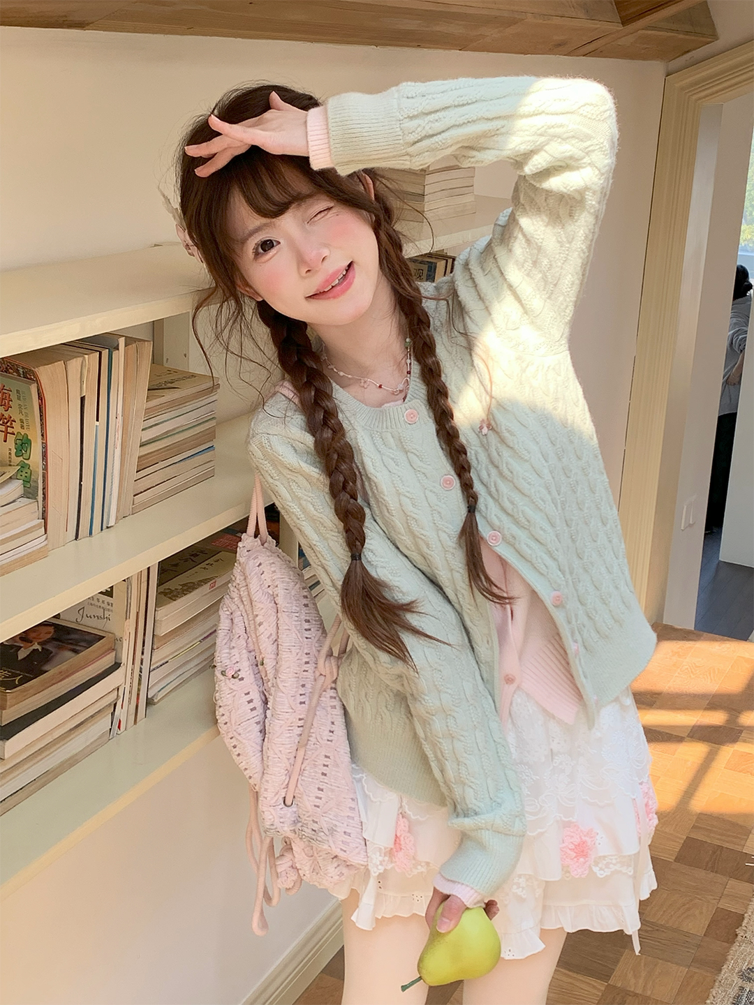 Guava Daydreams Knit Cardigan & Skirt-Sets-ntbhshop