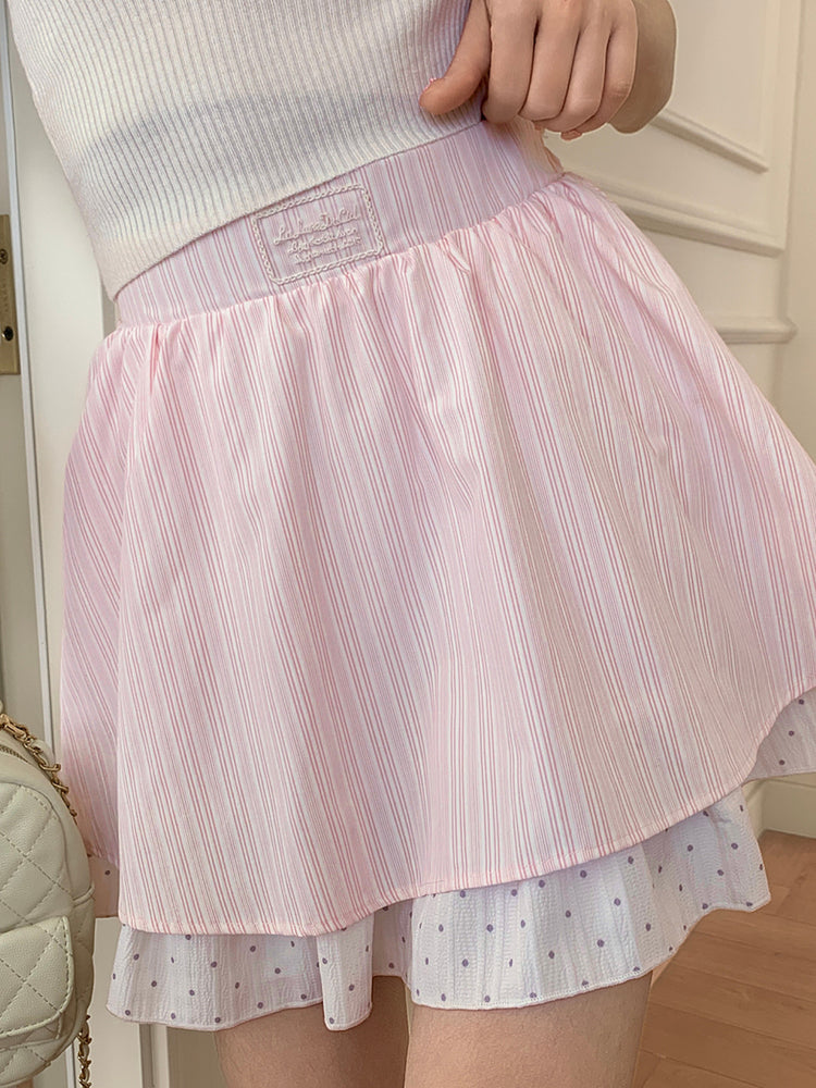 Berry Milk Polka Layered Skirt-Bottoms-ntbhshop