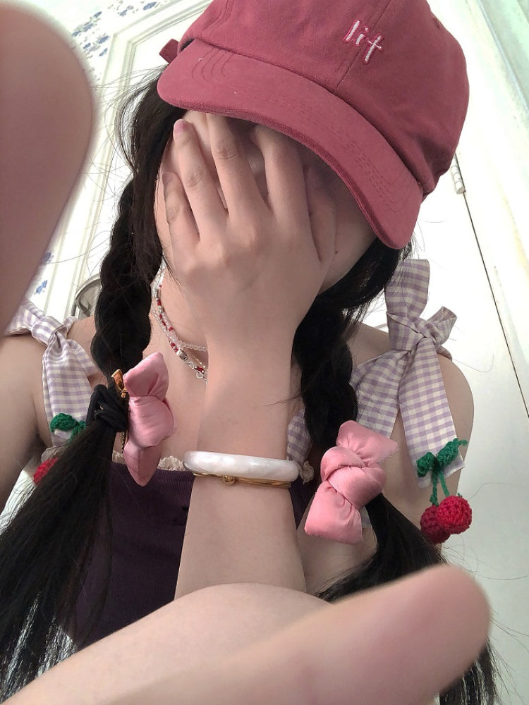 Lovely Cherry Plaid Strap Tops-ntbhshop