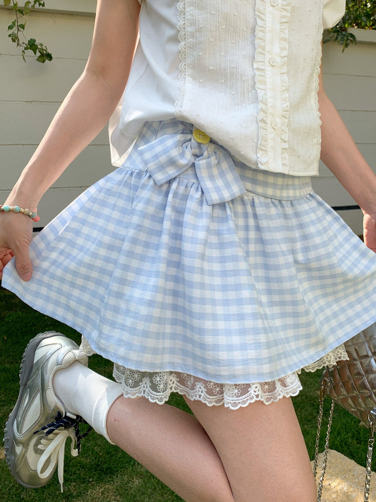 Cloud Gingham Lace Skirt-Bottoms-ntbhshop
