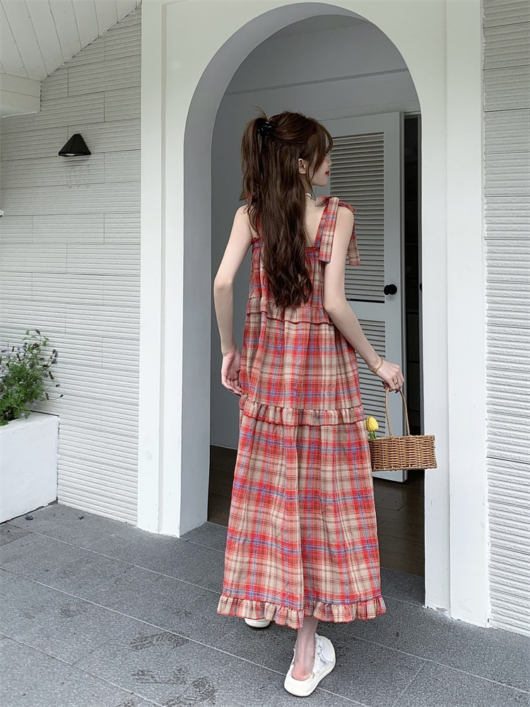 Cherry Glace Vintage Plaid Maxi Dress-ntbhshop