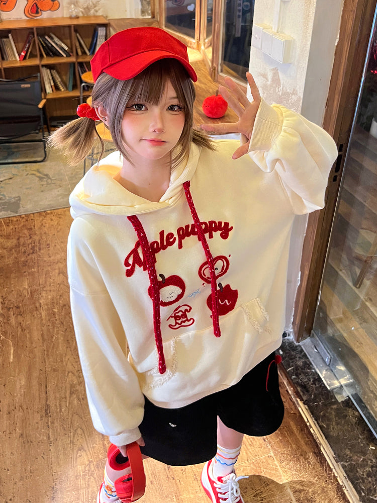 Apple Puppy Embroidery Hoodies-ntbhshop