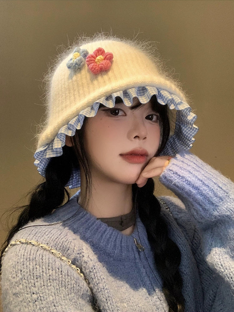 Bloom Garden Lace Trim Knit Hats-ntbhshop