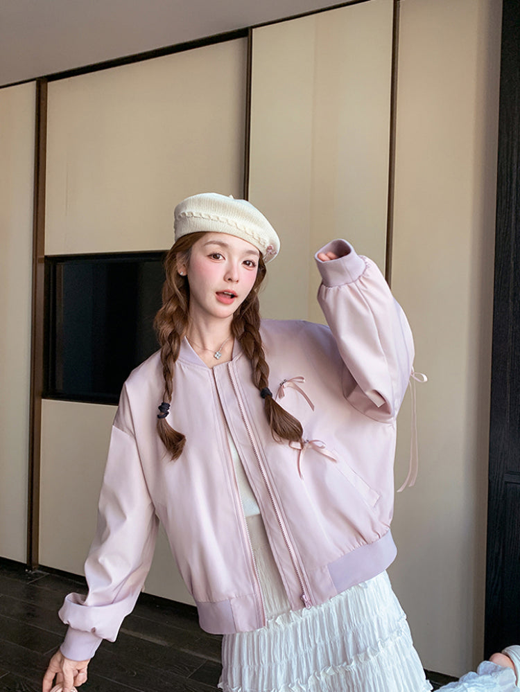 Lilac Lace Crop Varsity Jacket-ntbhshop