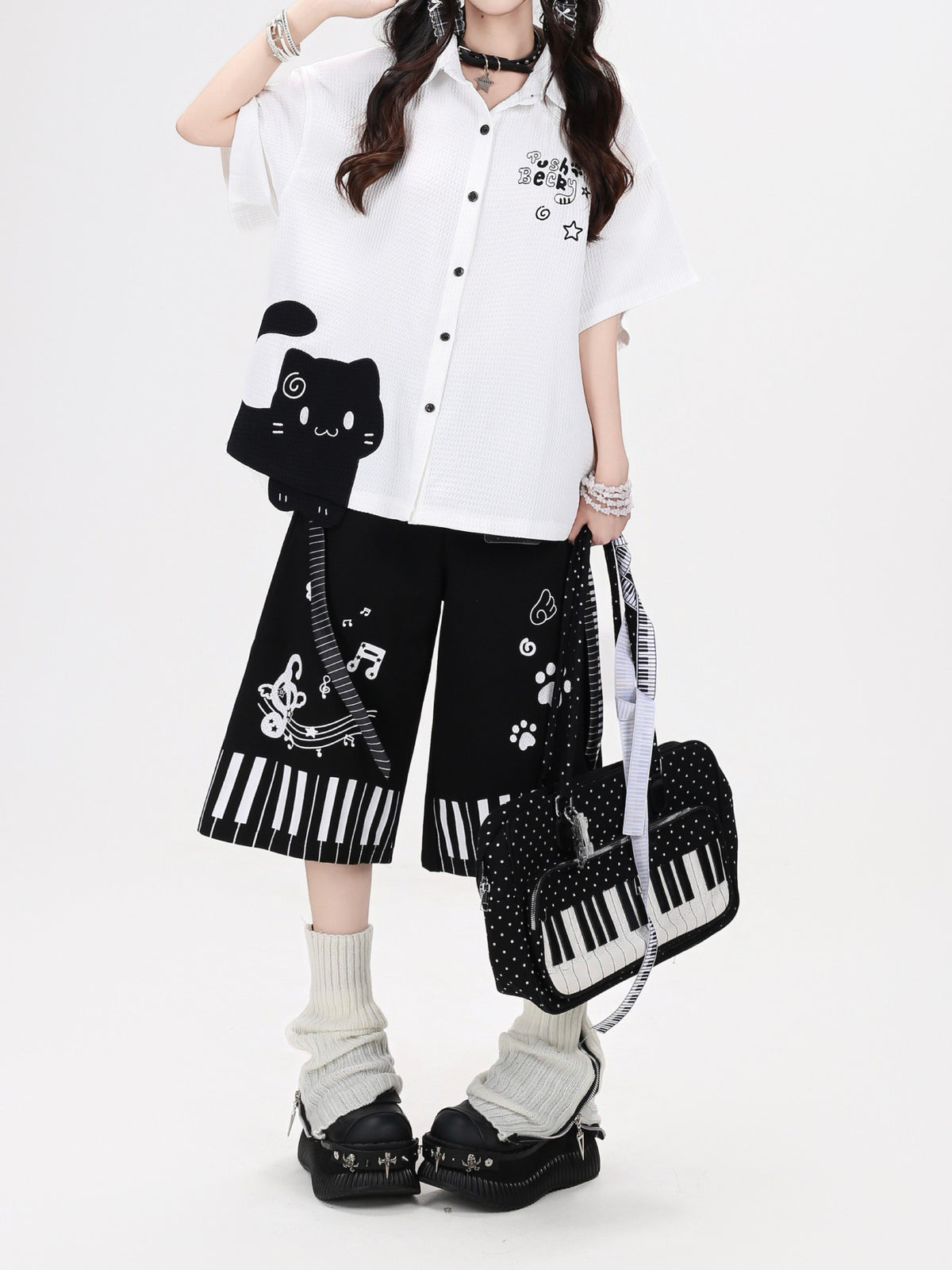 Kitty Melody Lapel Shirts-Tops-ntbhshop
