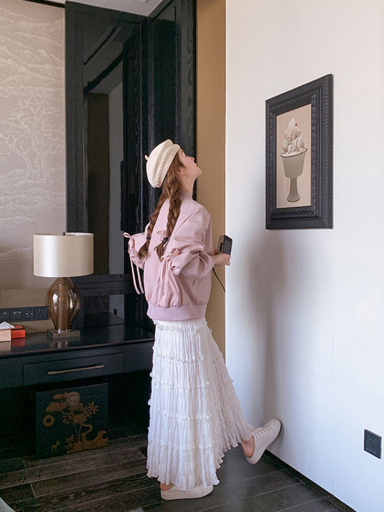 Lilac Lace Crop Varsity Jacket-ntbhshop