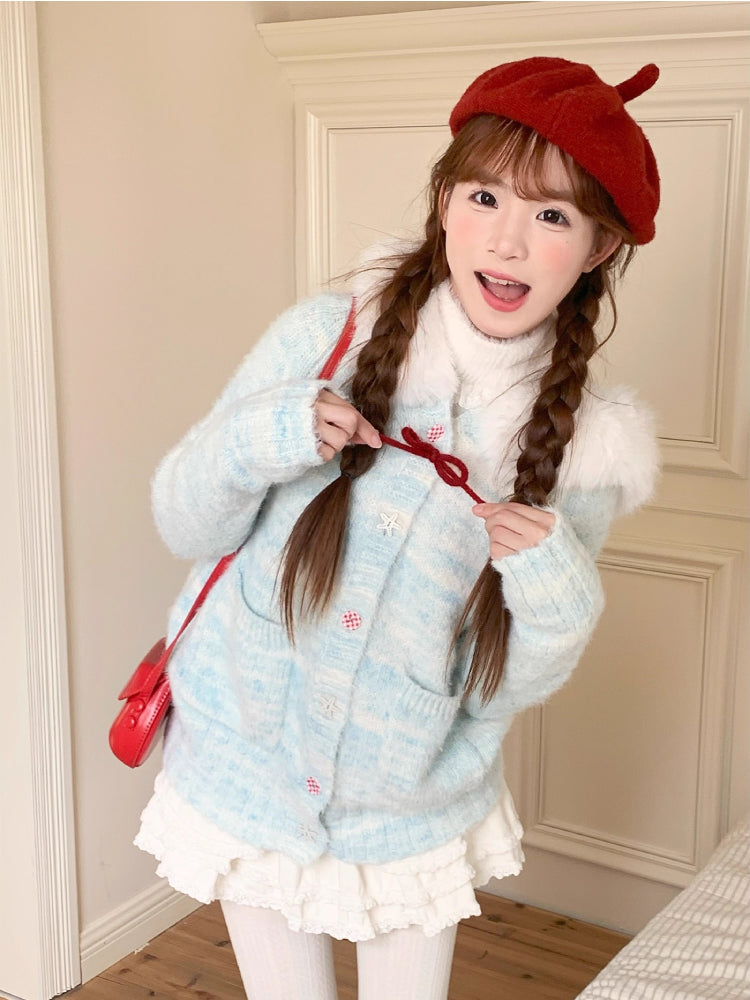 Blueberry Cloud Knit Hooded Cardigan-Outerwear-ntbhshop