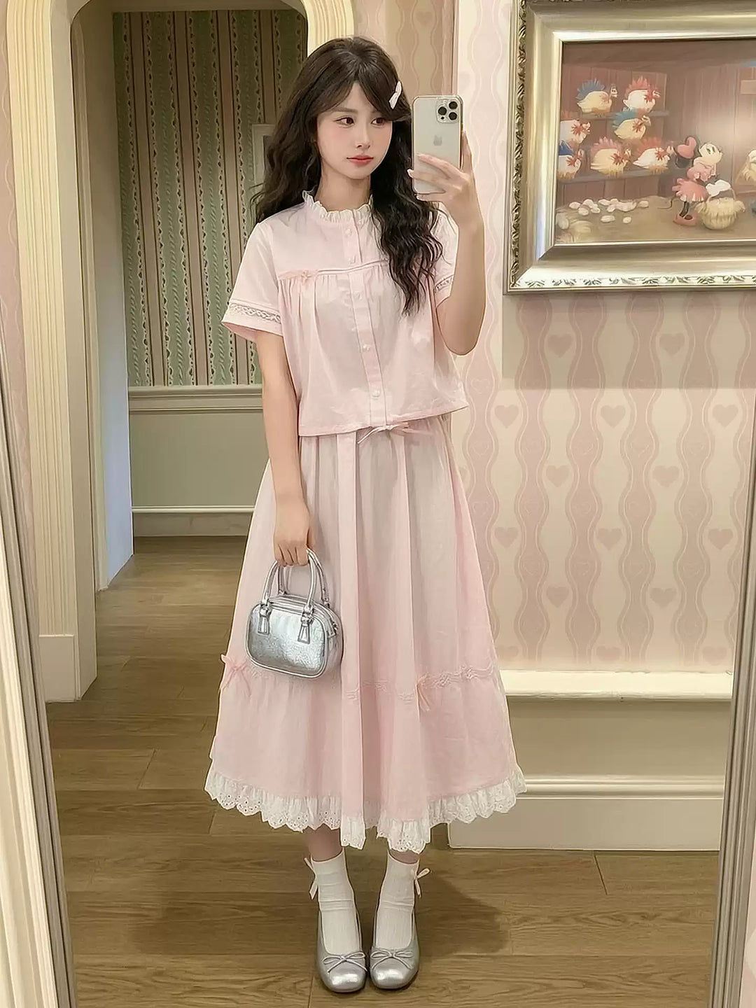 Rose Milk Cotton Blouse & Skirt-Sets-ntbhshop