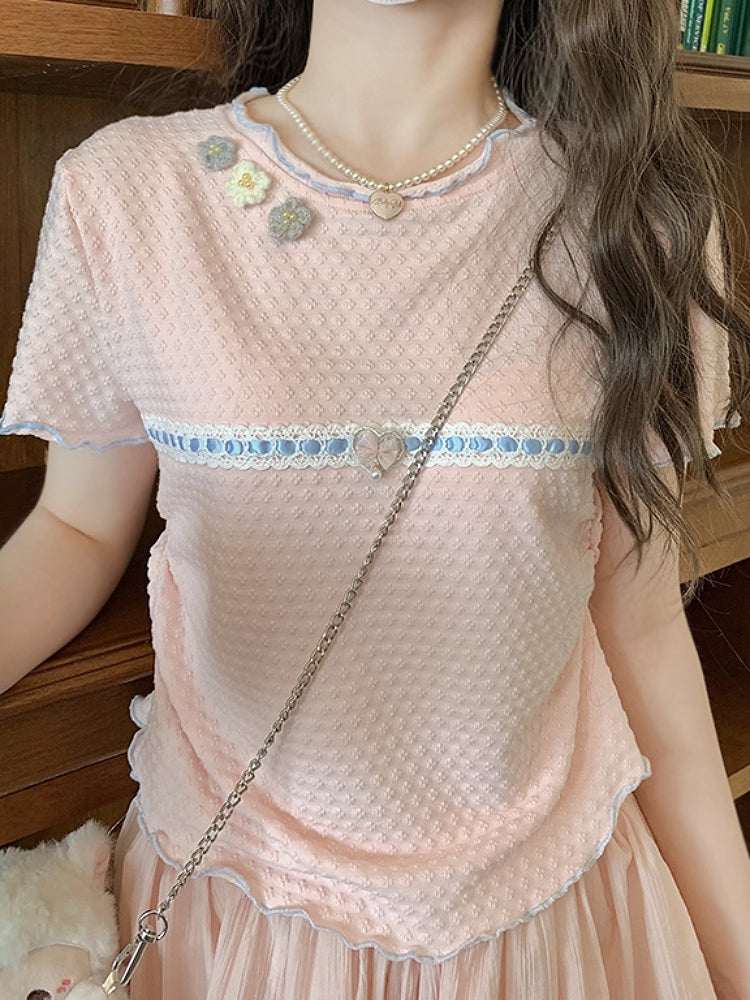 Vanilla Bloom Round Neck Crop Tops-ntbhshop