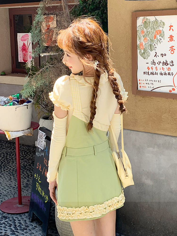 Green Apple Puff Sleeve Blouse & Overall Skirt-ntbhshop