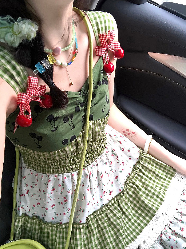 Cherry Tart Plaid Patch Summer Dresses-ntbhshop