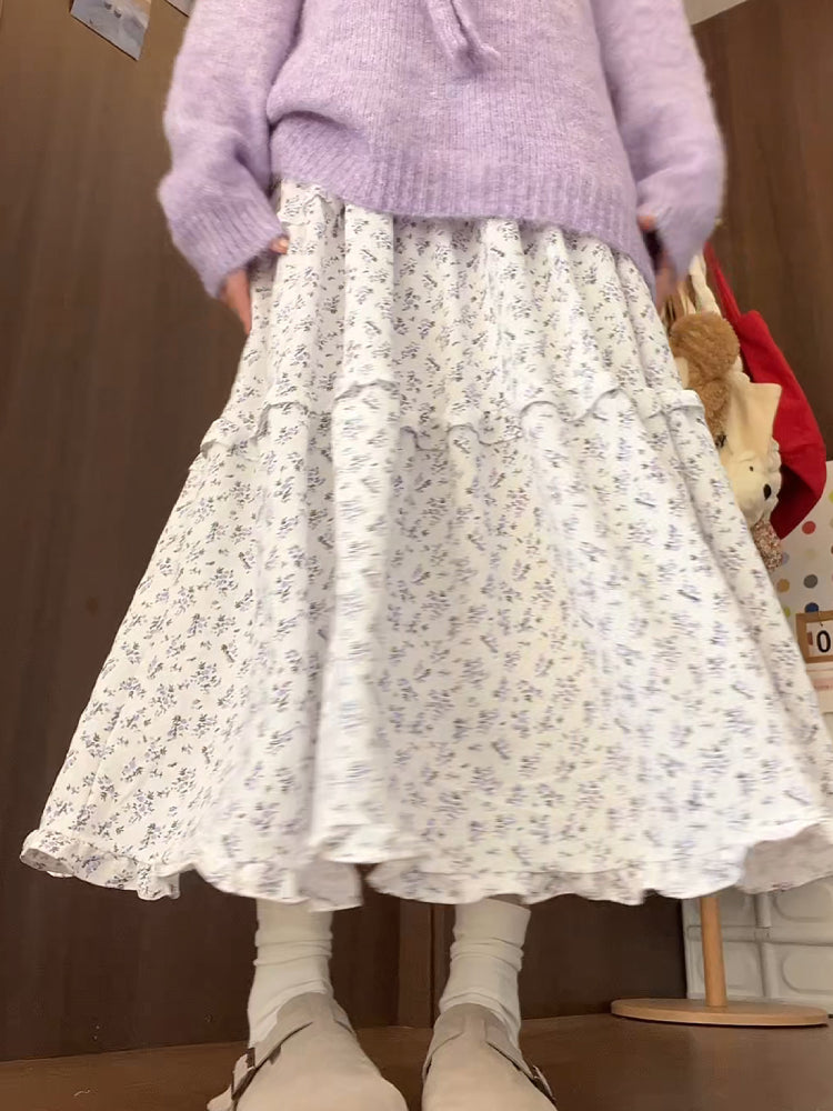 Retro Floral Midi Cake Skirts-ntbhshop