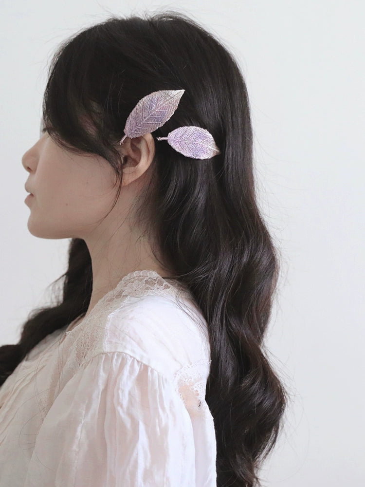 Leafy Fantasy Embroidery Hair Clips-ntbhshop