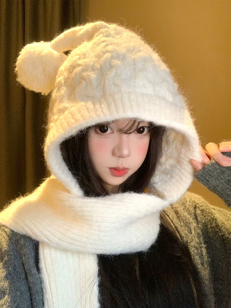 Snow Spirit Pom Pom Hood Scarf-ntbhshop