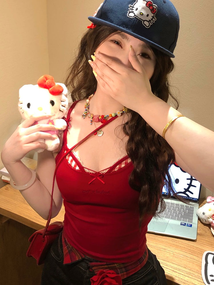 Hot Pop Ribbed Lace-Up Cami & Gingham Bralette Sets-ntbhshop