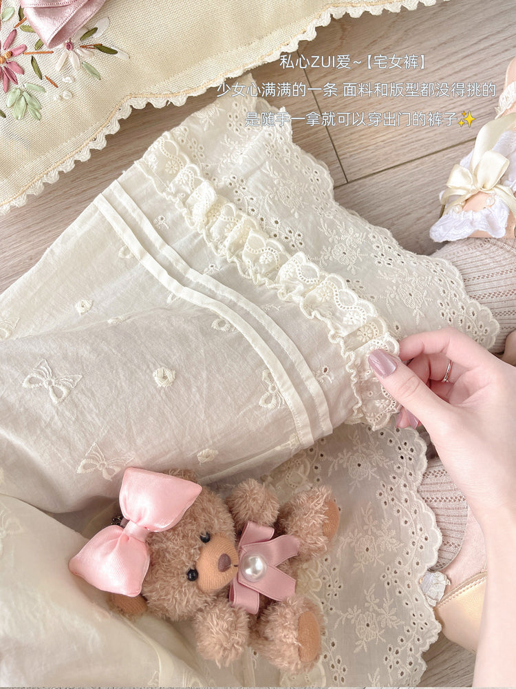 Ribbon Lace Cotton Pants-Bottoms-ntbhshop