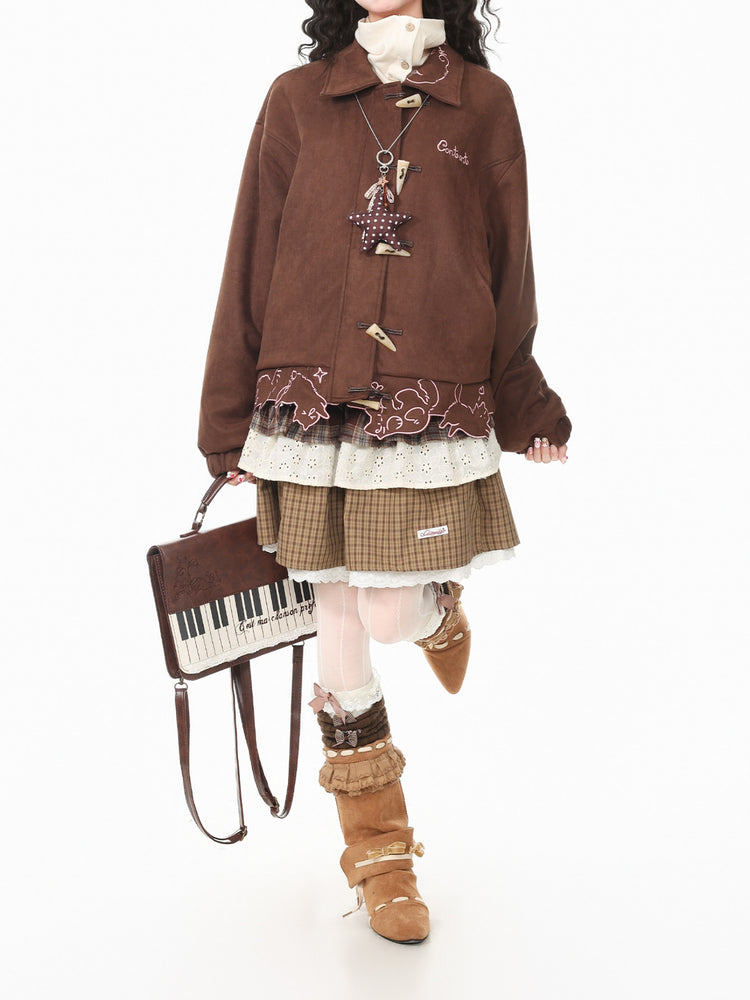 Scribble Cat Suede Jackets-Outerwear-ntbhshop