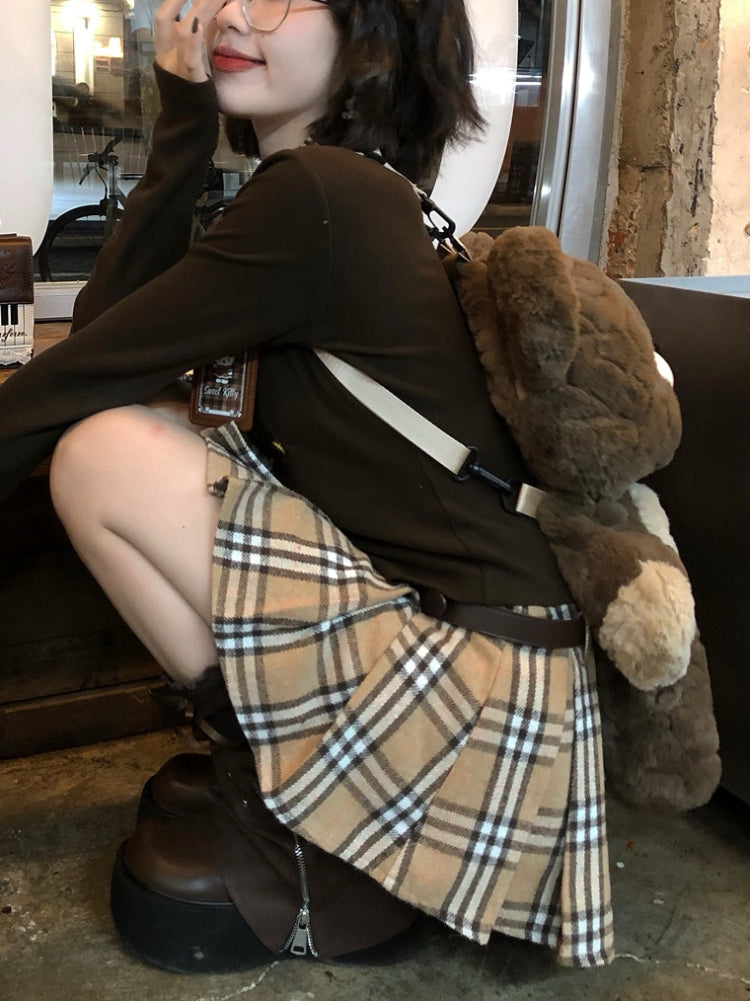 Maillard Cooking Bear Plaid Skirts & Belts-ntbhshop
