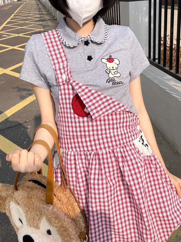 Apple Cat Plaid Bubble Dress-ntbhshop