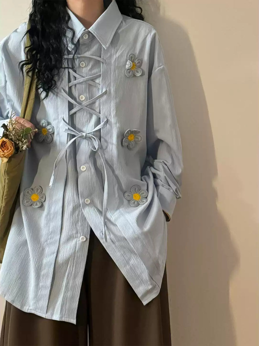 Daisy Season Lace Up Shirts-Tops-ntbhshop