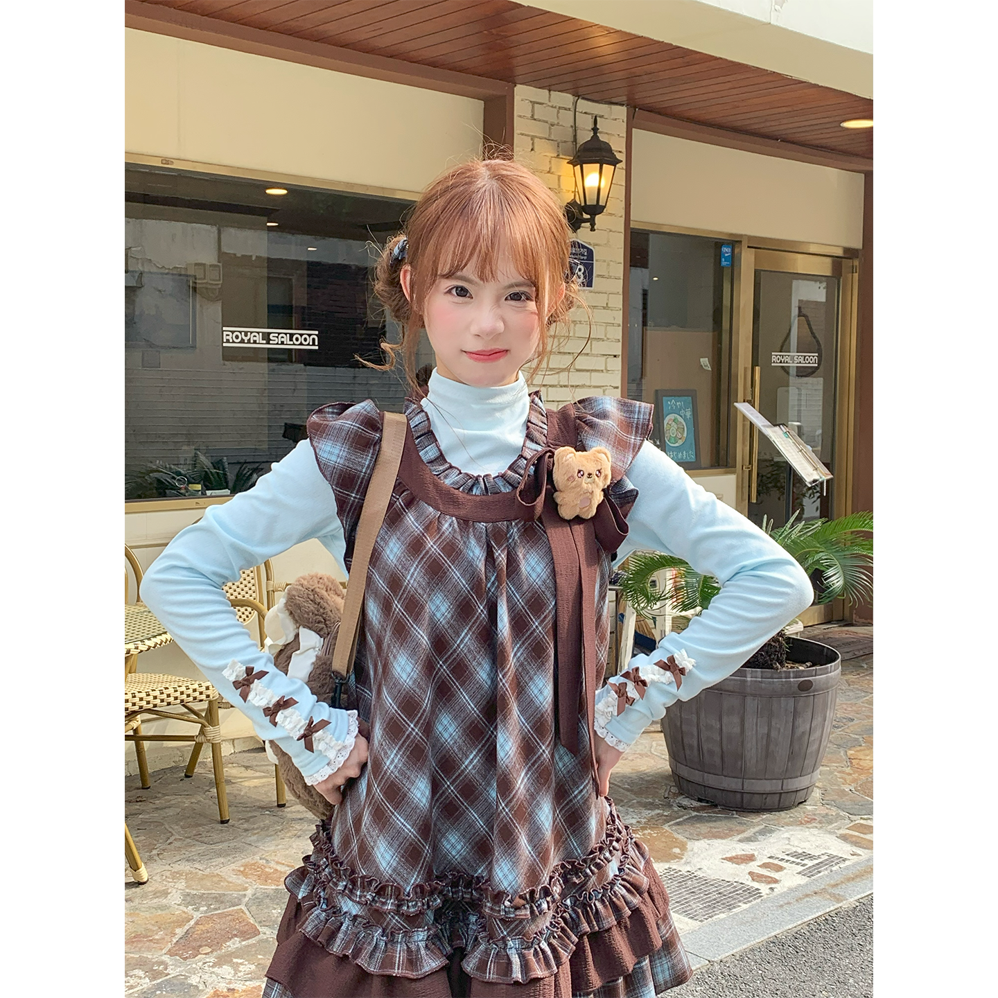 Berry Bear Base Top & Plaid Doll Dress-Sets-ntbhshop