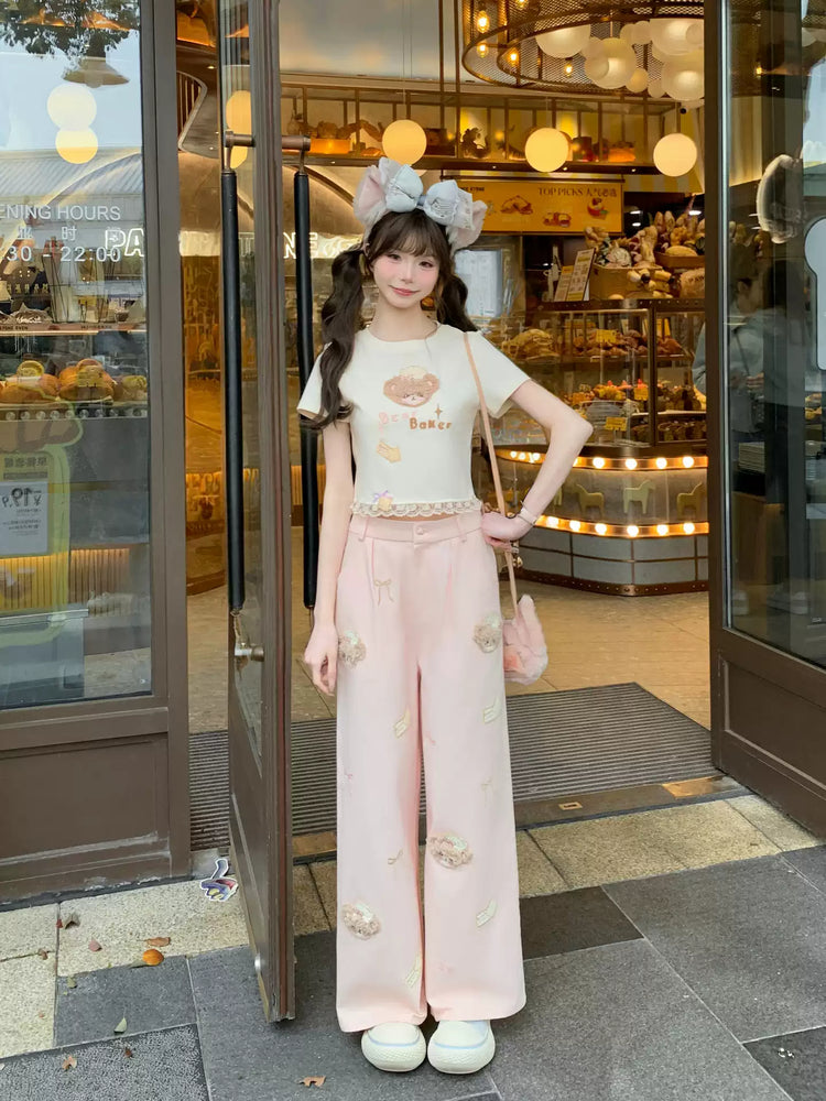 Bakery Bear Lace Crop Tee-Tops-ntbhshop