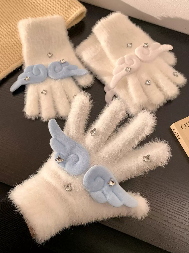 Angel Wings Faux Fur Gloves-ntbhshop
