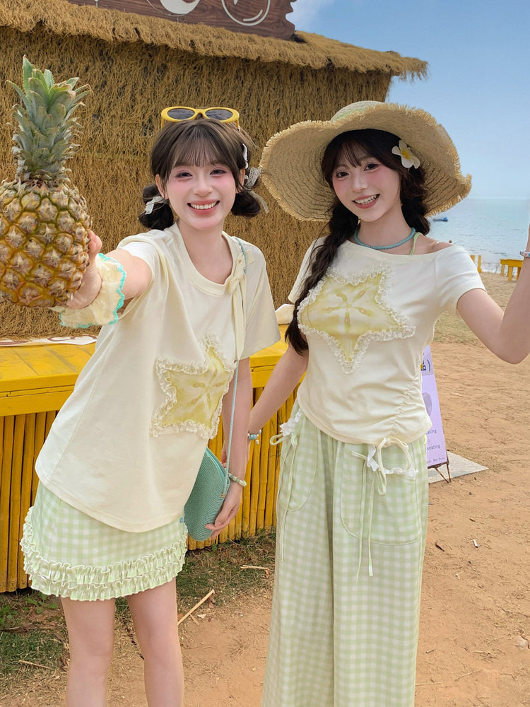 Starfruit Matcha Ribbon Crop Top-Tops-ntbhshop