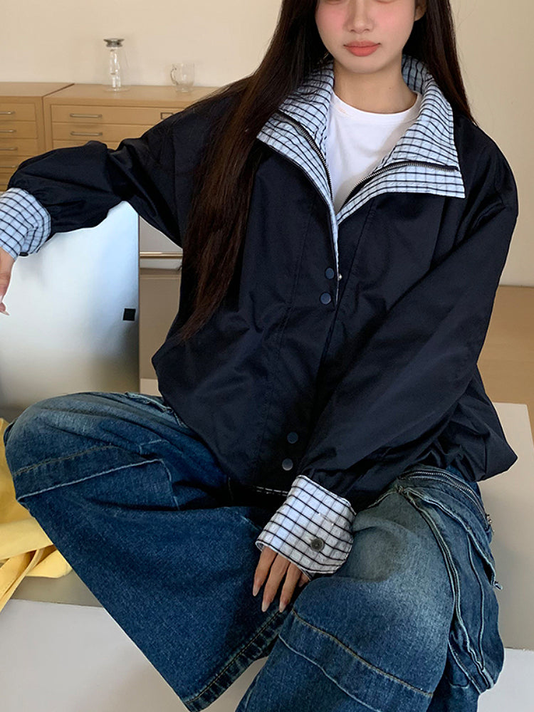 Midnight Check Patchwork Jacket-ntbhshop