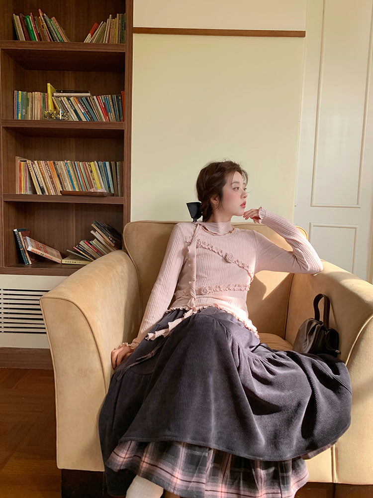 Rosette Whisper Knit Top & Layered Skirt-ntbhshop