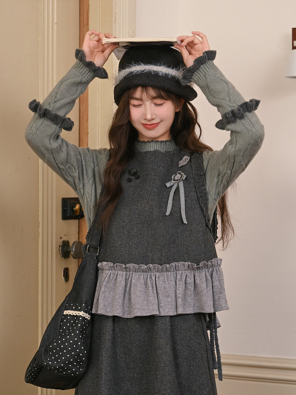 Ink Ruffle Cable Knit Sweater-ntbhshop