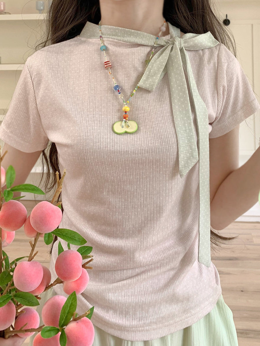 Peach Milk Ribbon Tee-Tops-ntbhshop