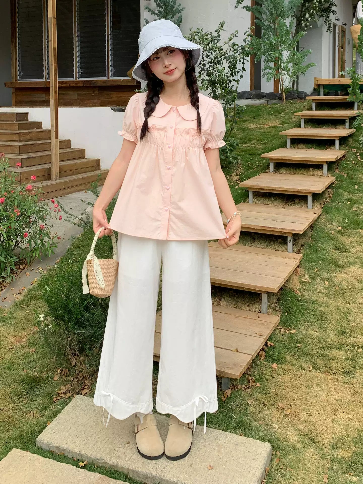Cloud Bow Straight Pants-Bottoms-ntbhshop