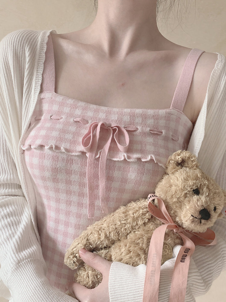 Pastel Plaid Knit Camisoles-ntbhshop