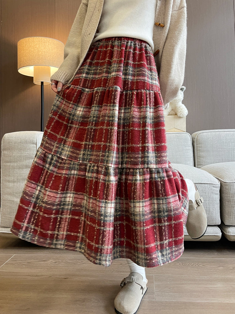 Retro Preppy Plaid Midi Skirts-ntbhshop