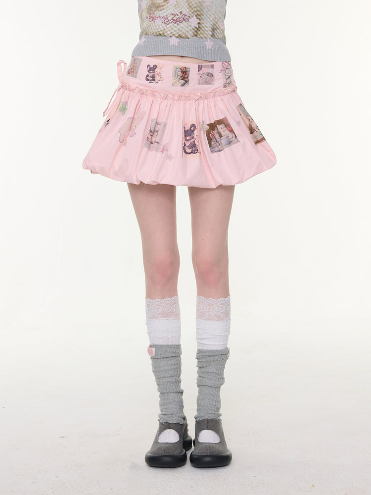 Pink Postcard Bubble Skirt-Bottoms-ntbhshop
