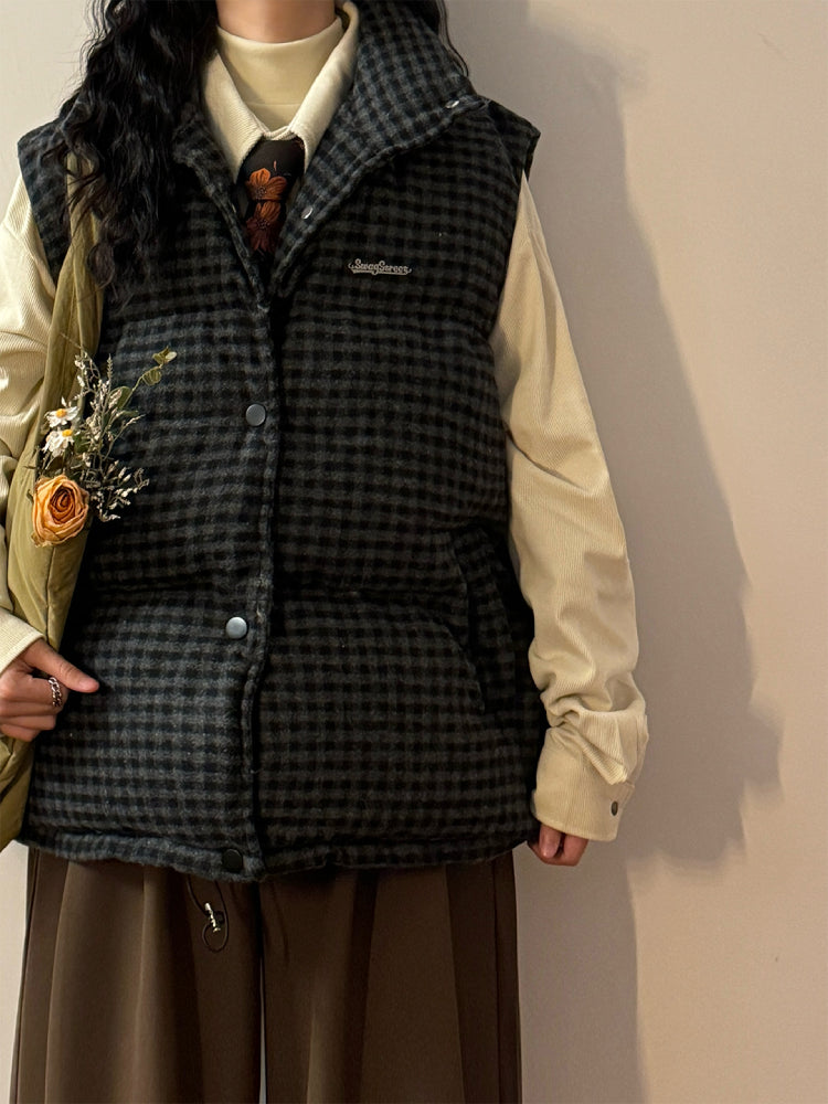 Rustic Cabin Check Puffer Vest-ntbhshop